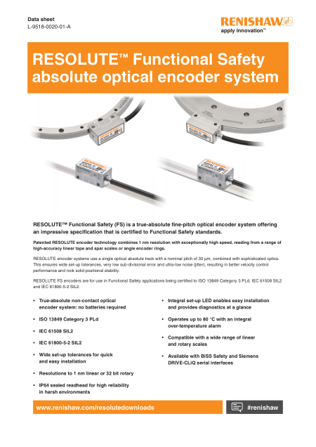 RESOLUTE  Function safety absolute optical encoder system
