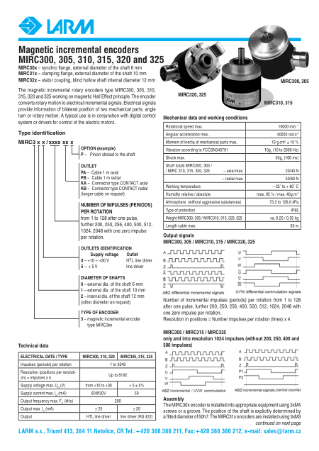 Magnetic incremental encoders MIRC300, 305, 310, 315, 320 and 325