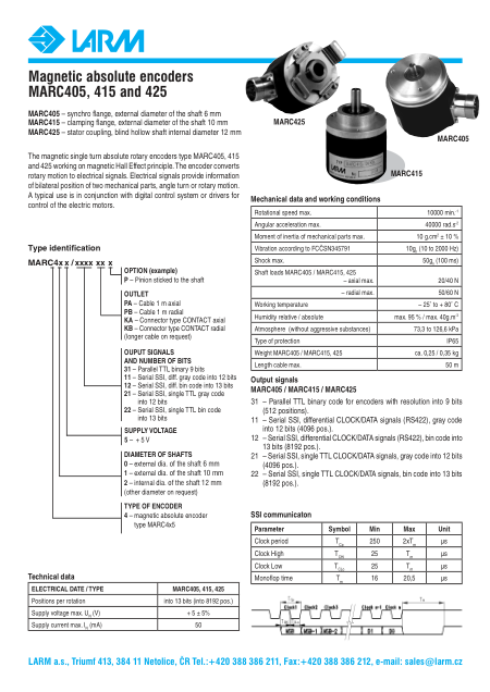 Magnetic absolute encoders MARC405, 415 and 425