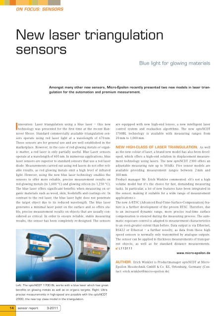 蓝光激光三角反射式传感器介绍（英文)