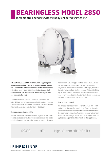 2000 series MRI 2850 Incremental encoders with virtually unlimited service life